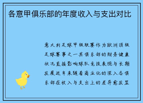 各意甲俱乐部的年度收入与支出对比